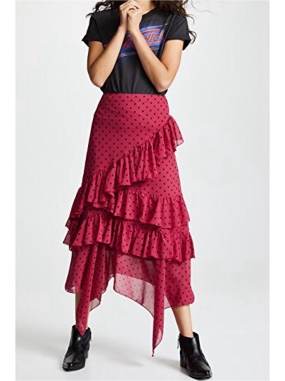 Valencia & Vine Polka Dot Ruffle Asymmetrical Skirt